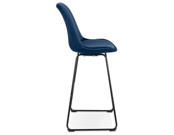 Tabouret de bar BULLY en velours bleu et pieds en métal noir