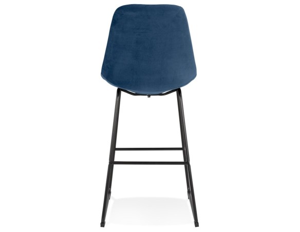 Tabouret de bar BULLY en velours bleu et pieds en métal noir