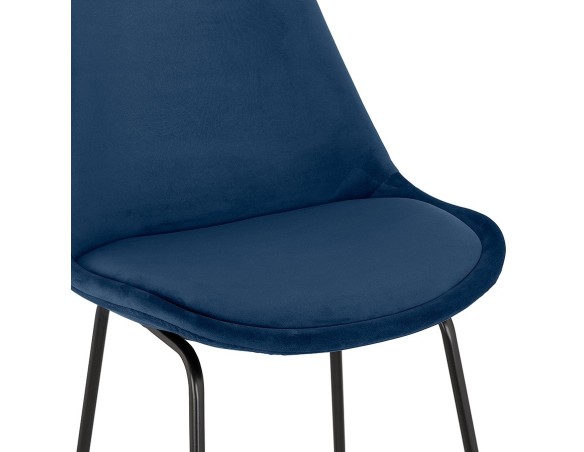 Tabouret de bar BULLY en velours bleu et pieds en métal noir
