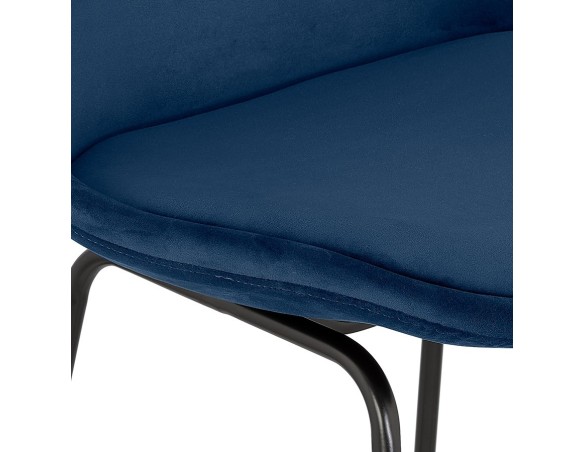 Tabouret de bar BULLY en velours bleu et pieds en métal noir