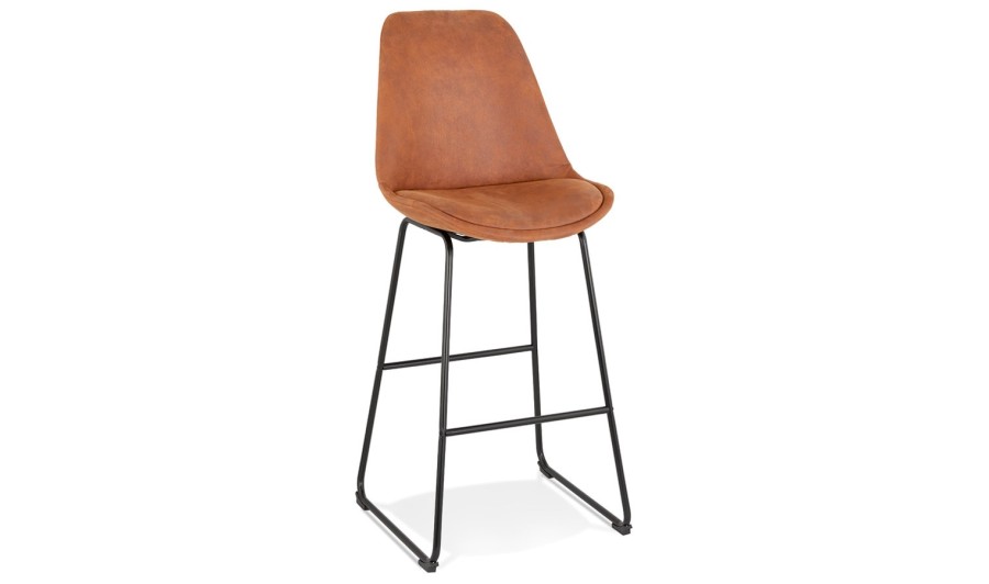 BS04540BRBL 5404028301685 Tabouret de bar BIKI en microfibre brune et pieds en métal noir