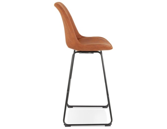 Tabouret de bar BIKI en microfibre brune et pieds en métal noir