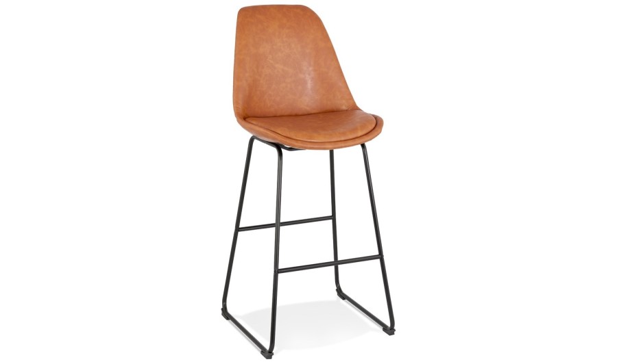 BS04560BRBL 5404028301722 Tabouret de bar FISH en matière synthétique brune et pieds en métal noir