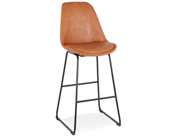 BS04560BRBL 5404028301722 Tabouret de bar FISH en matière synthétique brune et pieds en métal noir