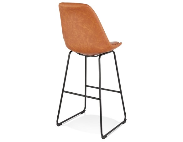 Tabouret de bar FISH en matière synthétique brune et pieds en métal noir