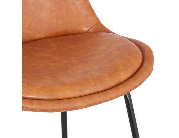 Tabouret de bar FISH en matière synthétique brune et pieds en métal noir