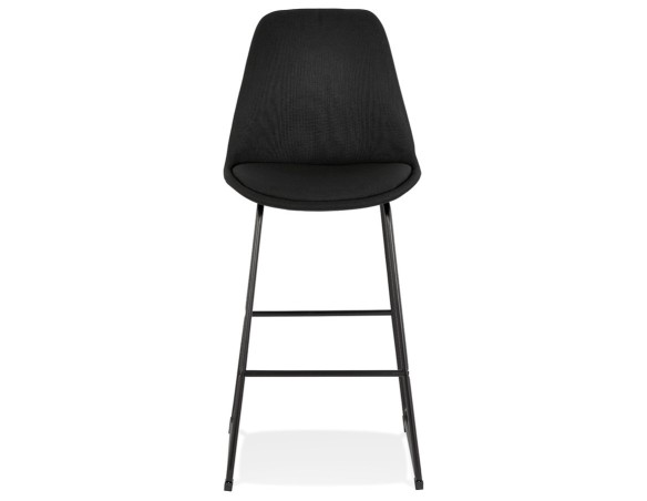 Tabouret de bar RIGO en tissu noir et pieds en métal noir