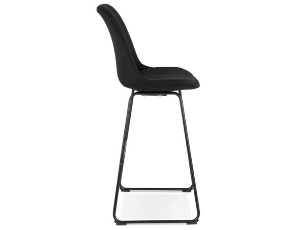 Tabouret de bar RIGO en tissu noir et pieds en métal noir