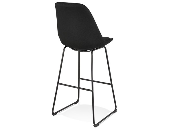 Tabouret de bar RIGO en tissu noir et pieds en métal noir
