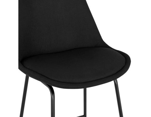 Tabouret de bar RIGO en tissu noir et pieds en métal noir