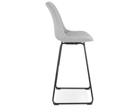 Tabouret de bar RIGO en tissu gris et pieds en métal noir
