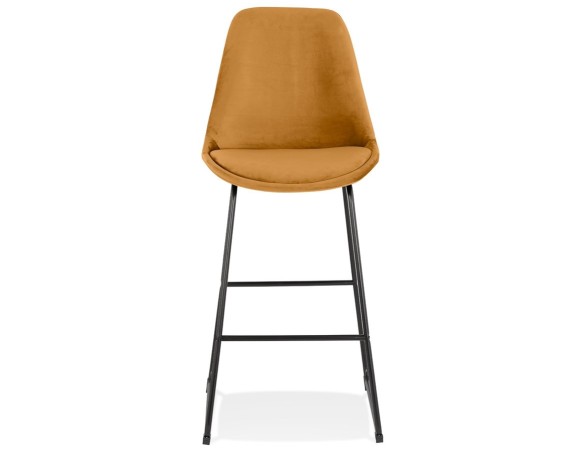 Tabouret de bar BULLY en velours moutarde et pieds en métal noir