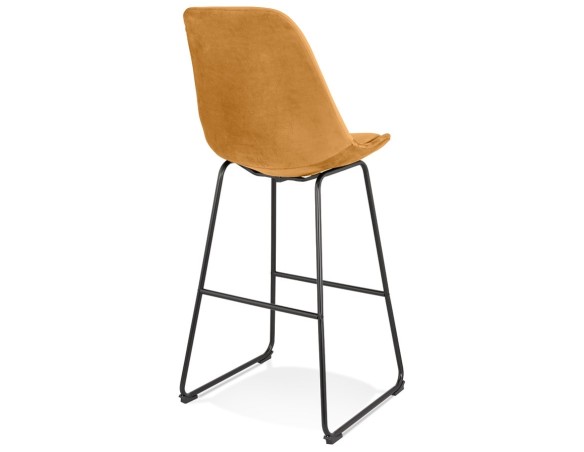 Tabouret de bar BULLY en velours moutarde et pieds en métal noir