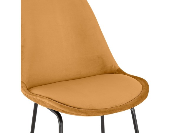 Tabouret de bar BULLY en velours moutarde et pieds en métal noir