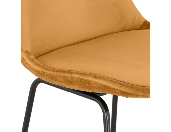 Tabouret de bar BULLY en velours moutarde et pieds en métal noir