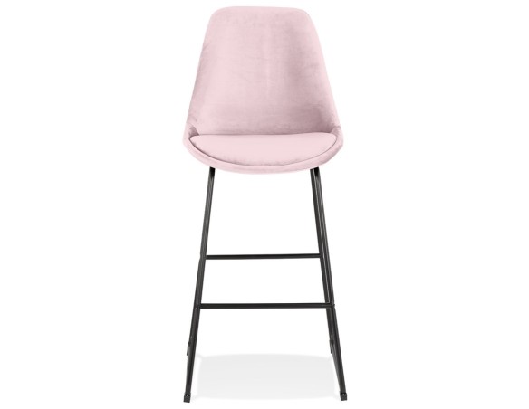 Tabouret de bar BULLY en velours rose et pieds en métal noir