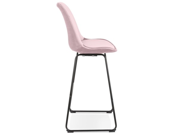 Tabouret de bar BULLY en velours rose et pieds en métal noir
