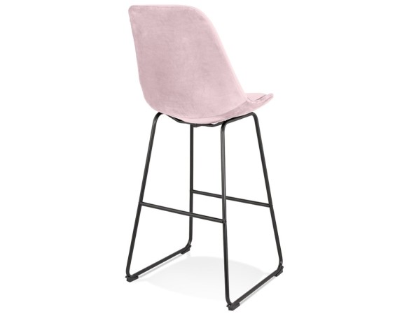 Tabouret de bar BULLY en velours rose et pieds en métal noir