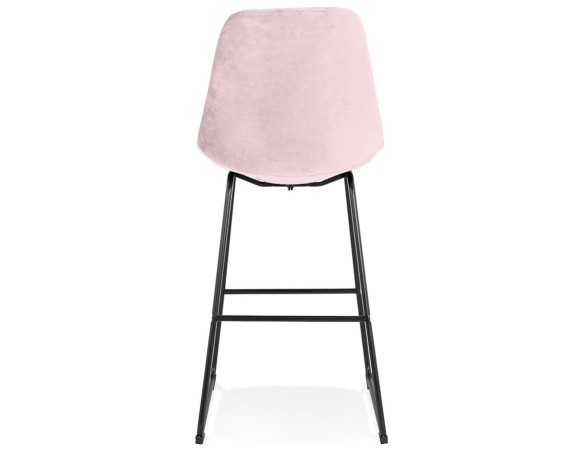 Tabouret de bar BULLY en velours rose et pieds en métal noir