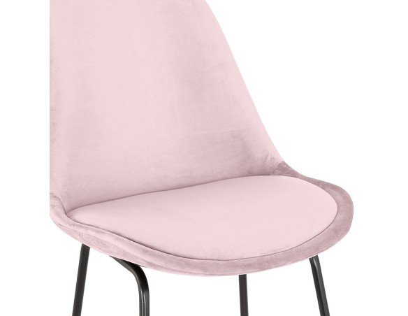 Tabouret de bar BULLY en velours rose et pieds en métal noir