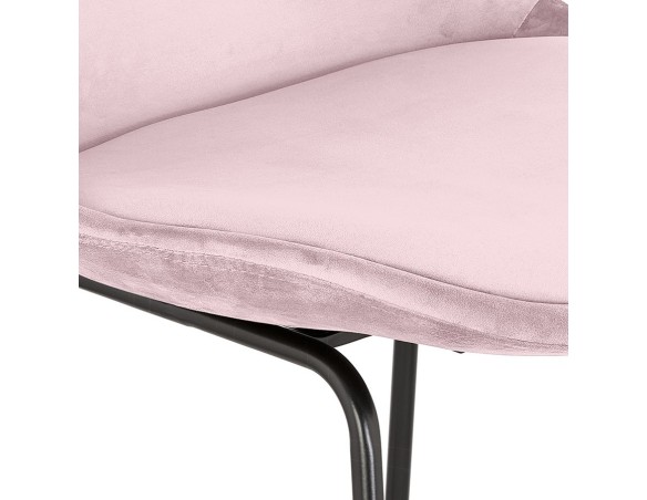 Tabouret de bar BULLY en velours rose et pieds en métal noir