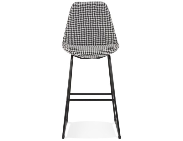 Tabouret de bar BULLY en tissu pied de poule et pieds en métal noir