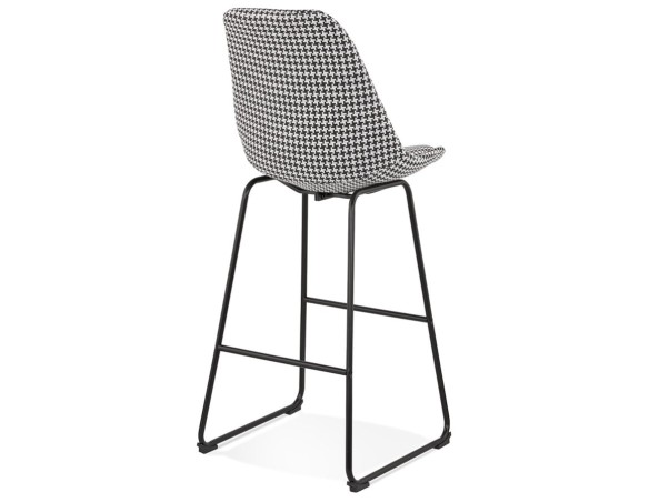 Tabouret de bar BULLY en tissu pied de poule et pieds en métal noir