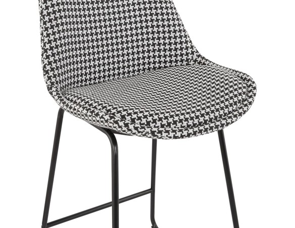 Tabouret de bar BULLY en tissu pied de poule et pieds en métal noir