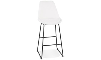 BS06200WHBL 5404028336847 Tabouret de bar ALICE en tissu bouloché blanc et pied traineau en métal noir