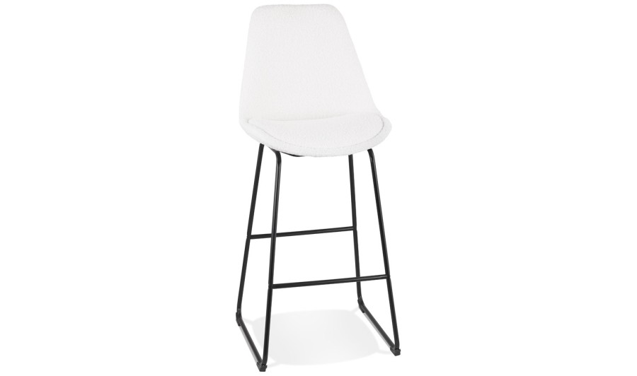 BS06200WHBL 5404028336847 Tabouret de bar ALICE en tissu bouloché blanc et pied traineau en métal noir