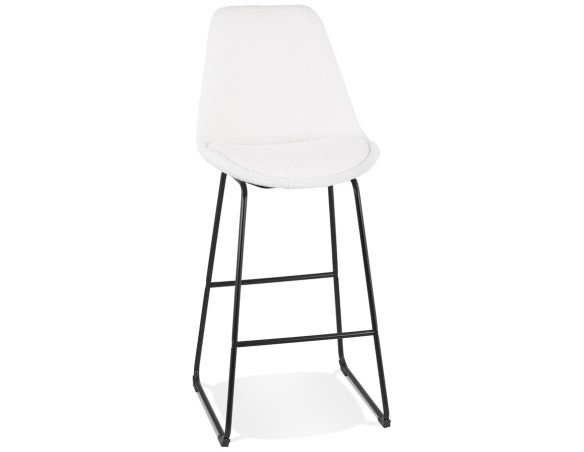 BS06200WHBL 5404028336847 Tabouret de bar ALICE en tissu bouloché blanc et pied traineau en métal noir