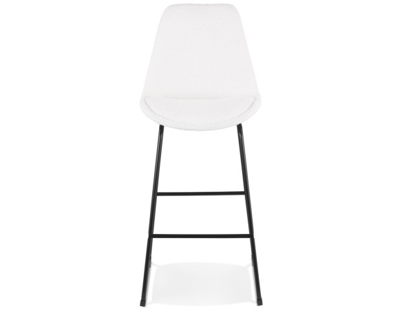 Tabouret de bar ALICE en tissu bouloché blanc et pied traineau en métal noir
