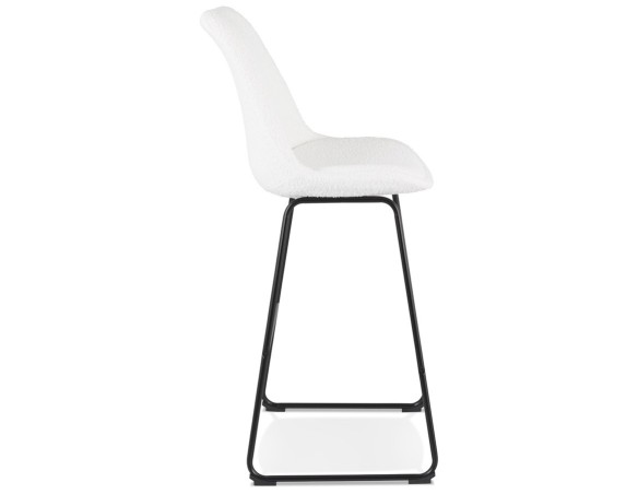 Tabouret de bar ALICE en tissu bouloché blanc et pied traineau en métal noir