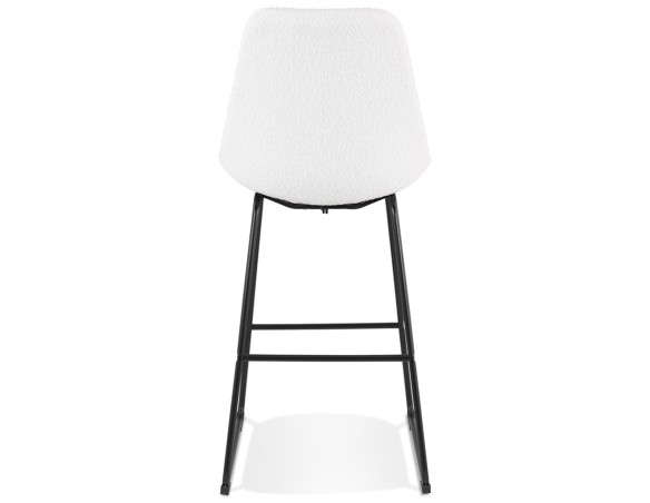 Tabouret de bar ALICE en tissu bouloché blanc et pied traineau en métal noir