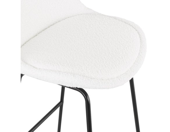 Tabouret de bar ALICE en tissu bouloché blanc et pied traineau en métal noir