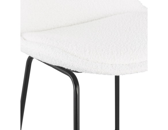 Tabouret de bar ALICE en tissu bouloché blanc et pied traineau en métal noir
