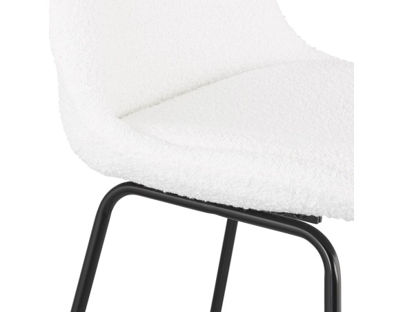 Tabouret de bar ALICE en tissu bouloché blanc et pied traineau en métal noir