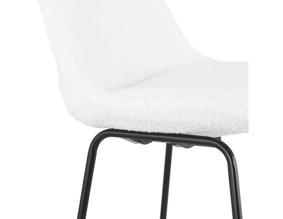 Tabouret de bar ALICE en tissu bouloché blanc et pied traineau en métal noir