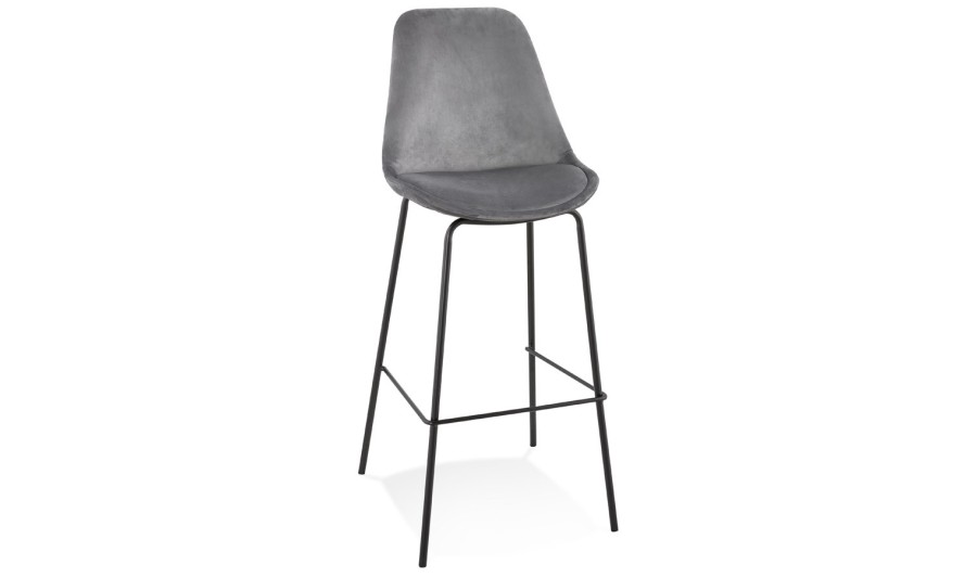 BS05060GRBL 5404028307663 Tabouret de bar SPARK en velours gris et pieds en métal noir