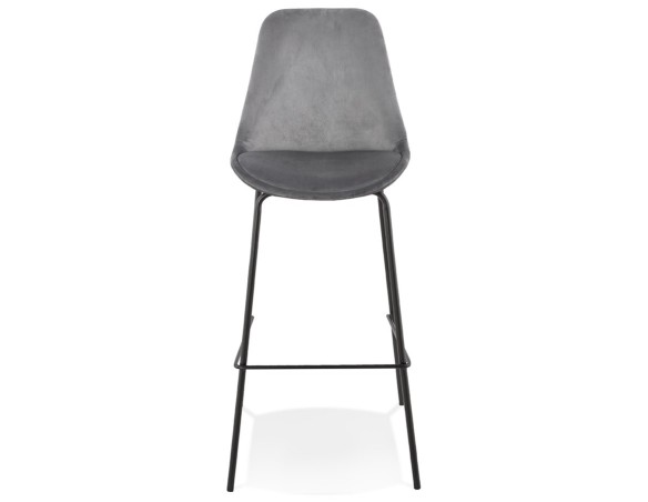 Tabouret de bar SPARK en velours gris et pieds en métal noir