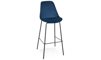 BS05080BUBL 5404028307700 Tabouret de bar SPARK en velours bleu et pieds en métal noir
