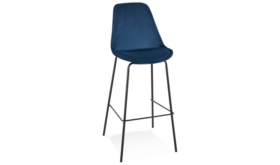 BS05080BUBL 5404028307700 Tabouret de bar SPARK en velours bleu et pieds en métal noir