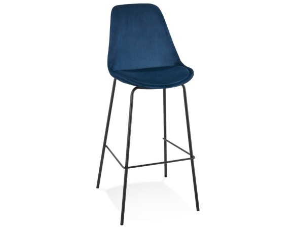 BS05080BUBL 5404028307700 Tabouret de bar SPARK en velours bleu et pieds en métal noir