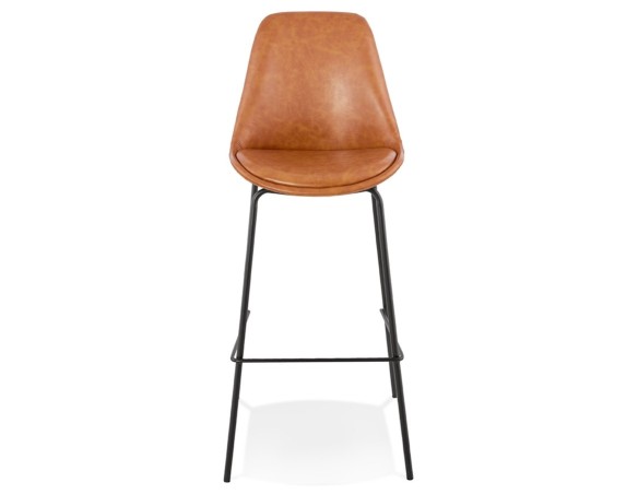 Tabouret de bar RITUAL en matière synthétique brune et pied en métal noir