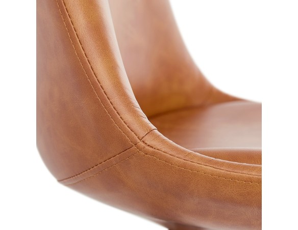 Tabouret de bar RITUAL en matière synthétique brune et pied en métal noir