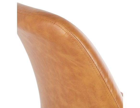 Tabouret de bar RITUAL en matière synthétique brune et pied en métal noir