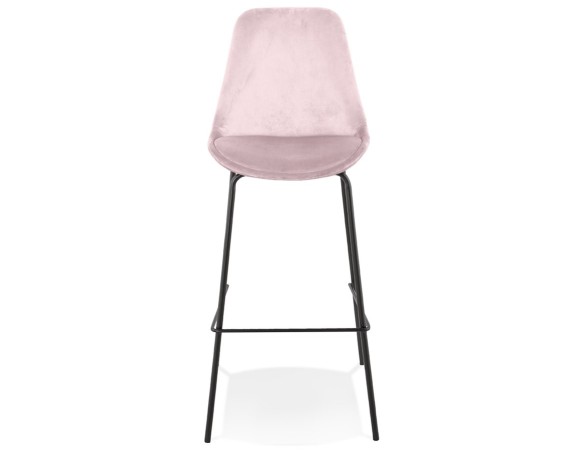 Tabouret de bar SPARK en velours rose et pieds en métal noir