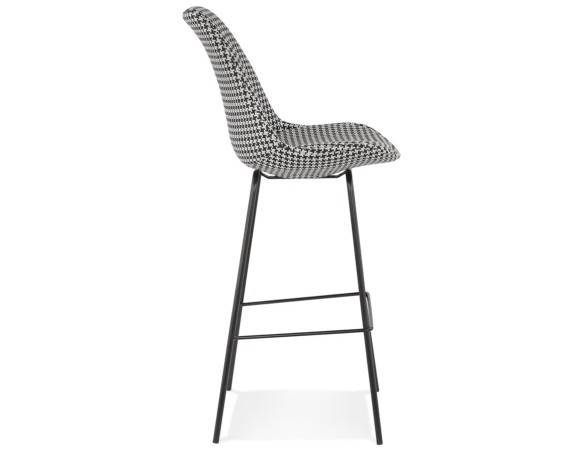 Tabouret de bar SPARK en tissu pied de poule et pieds en métal noir