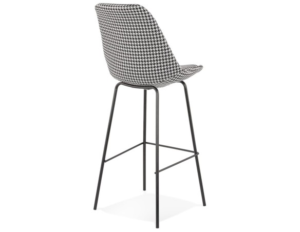 Tabouret de bar SPARK en tissu pied de poule et pieds en métal noir