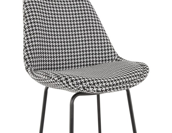 Tabouret de bar SPARK en tissu pied de poule et pieds en métal noir